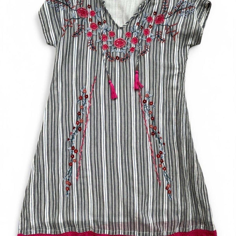 Striped Dress with Pink Embroidery